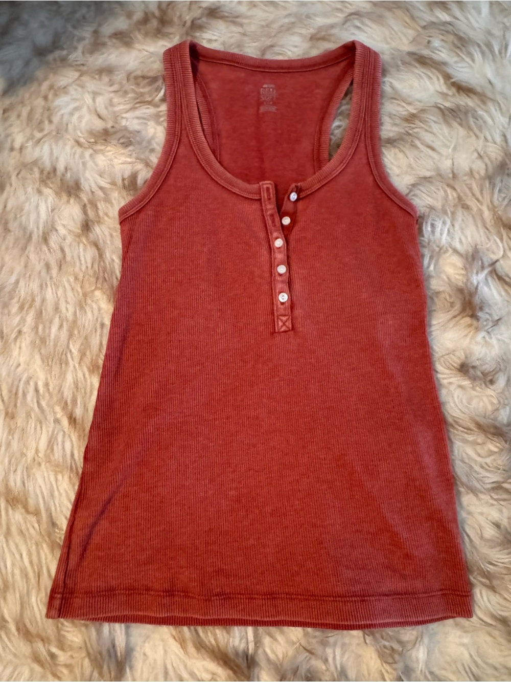 aerie Rust Ribbed Henley Tank Top
